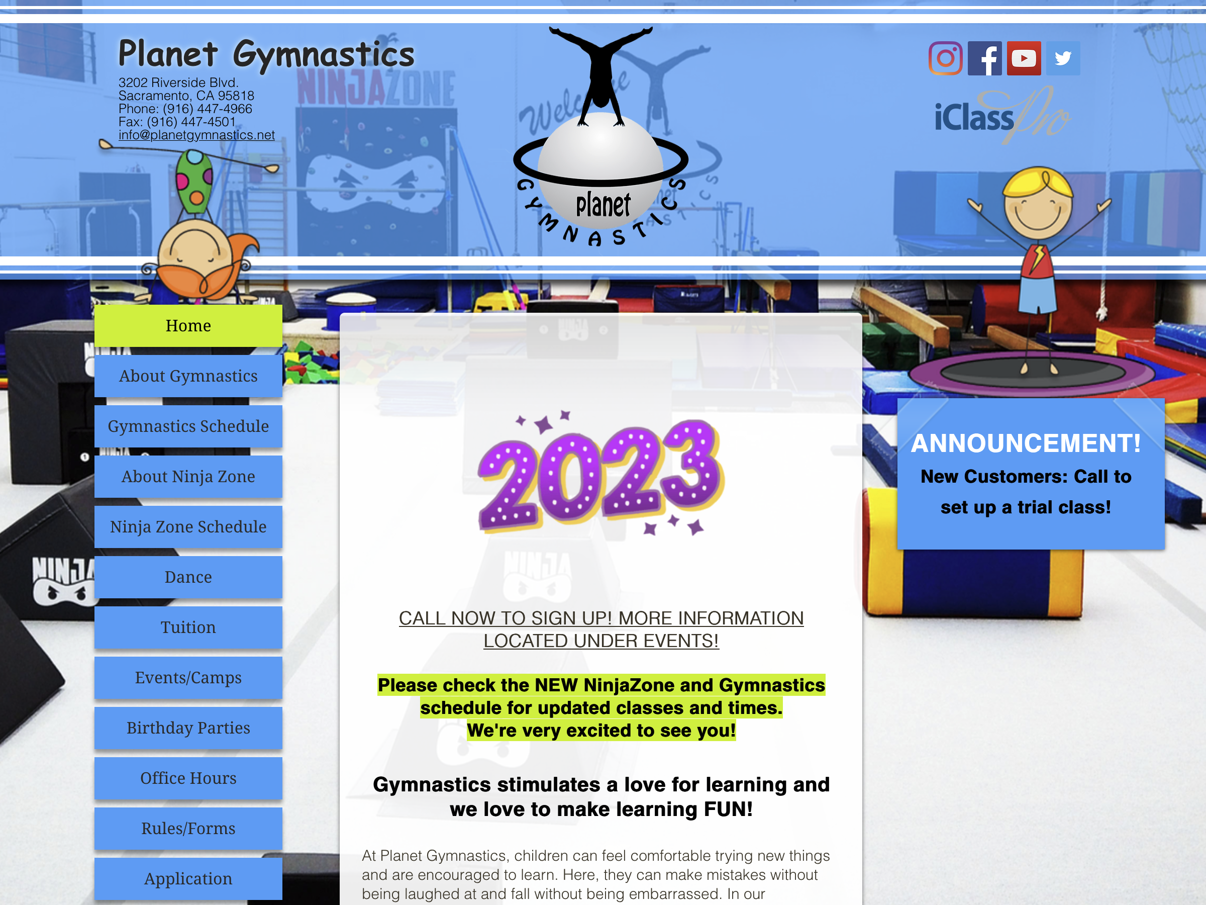 Image of the homepage of planet gym of sacramento.